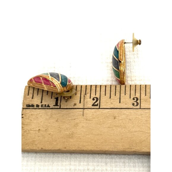 Multi-Color Enamel & Gold-Tone Half Hoop Earrings - Picture 5 of 6